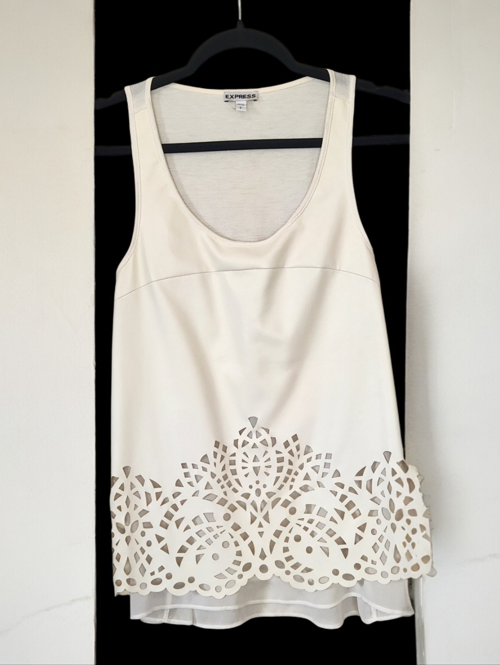 Express Ivory Cut Our Racer Back Faux Leather Tank Top. Size S
